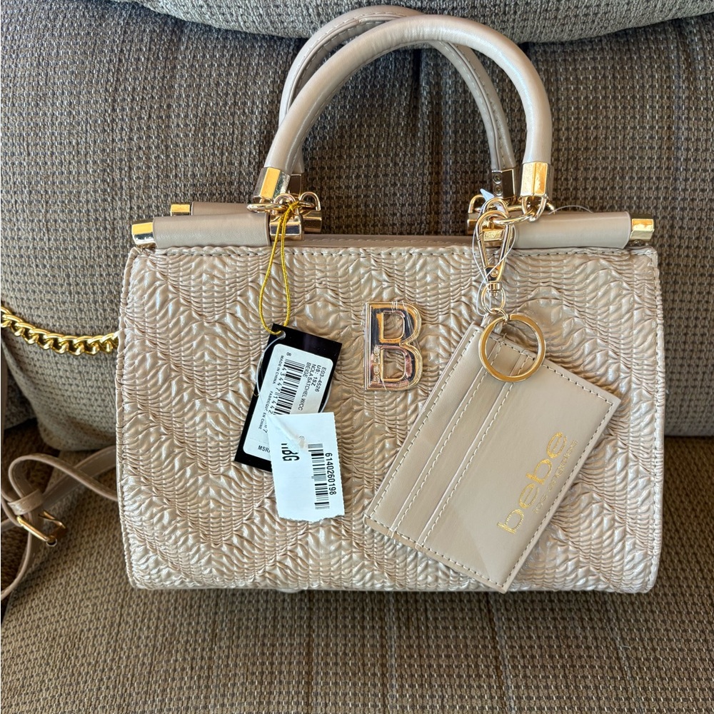 Beige Handbag with Gold Accents